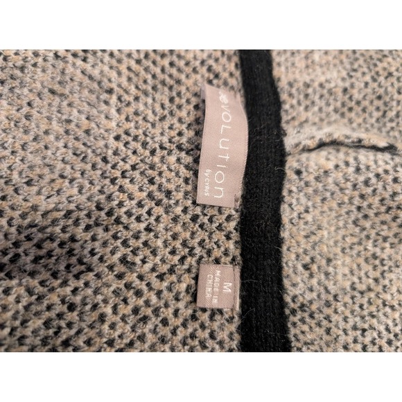 Sweater Cardigan Sleeveless Medium Tan Black Checked Hooded Open Soft Longline - Picture 3 of 9